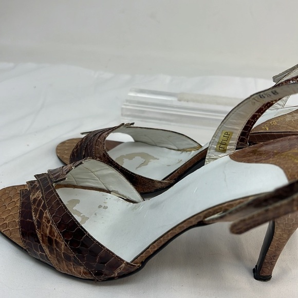 Vintage Gloria Vanderbilt Sz 8.5 Snakeskin Open Toe Heel Sandals - Picture 6 of 12
